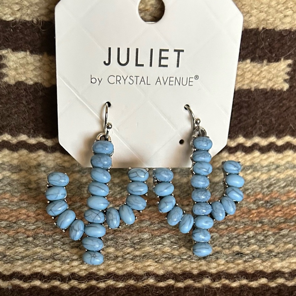 New..Juliet by Crystal Avenue Blue Beaded Cactus Earrings